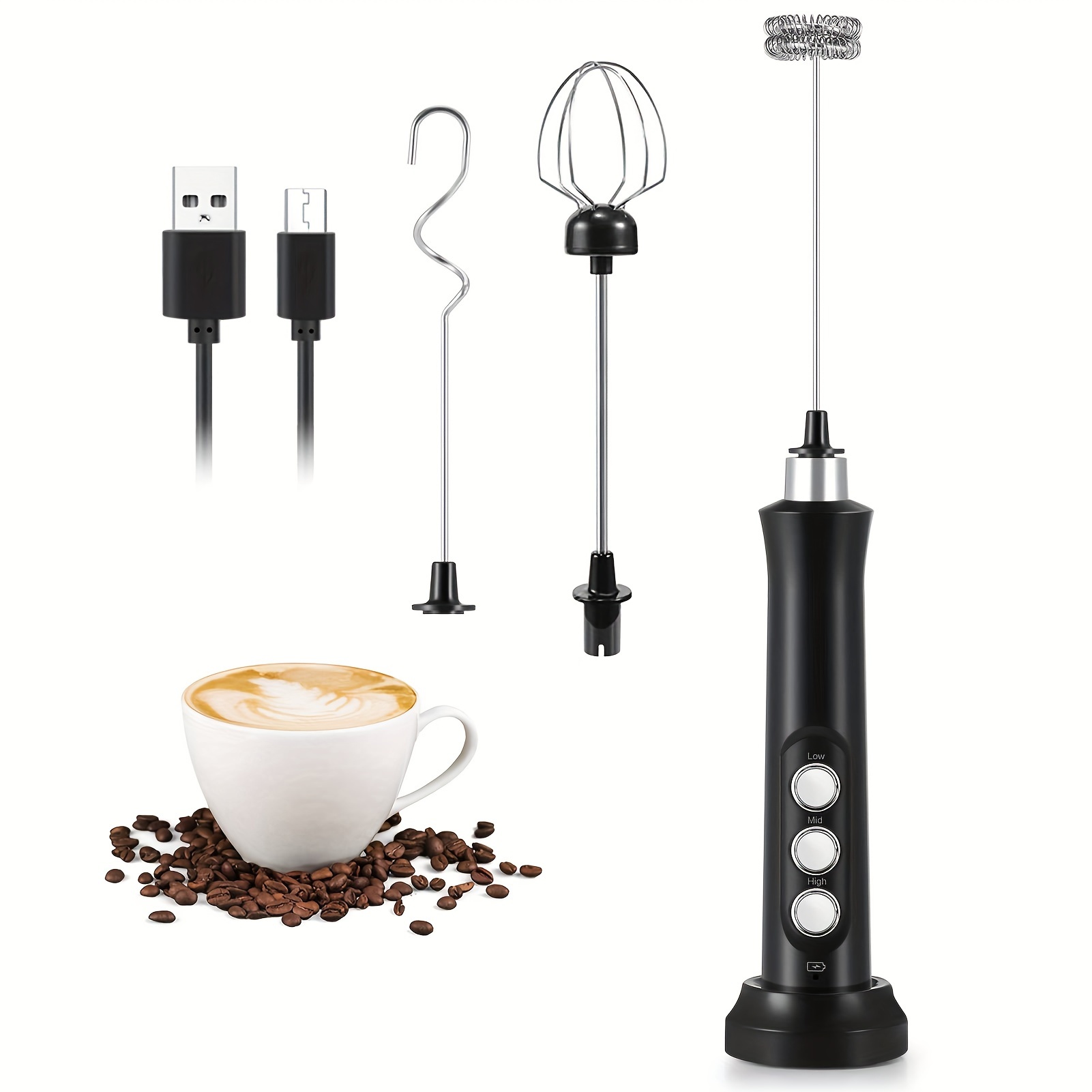 XIMU Espumador de leche de mano, recargable por USB, 3 velocidades, mini  mezclador eléctrico de espuma de leche para café, latte, capuchino,  chocolate