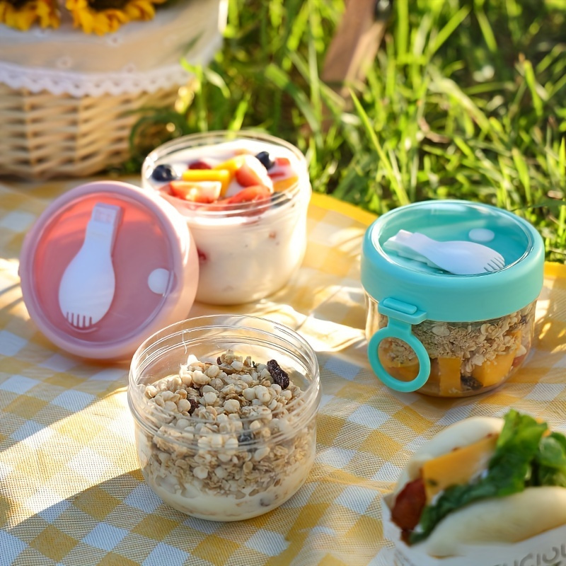 4Pcs Overnight Oats Container with Spoon 13.5oz Leakproof Breakfast On The  Go Cups with Topping Cereal Cup Reusable Oatmeal Container Jar Dishwasher