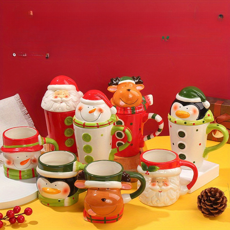 3D Christmas Coffee Mug 350ml High-temperature Resistant Ceramic Coffee Cup Painting,  Party Favors Dinner Table