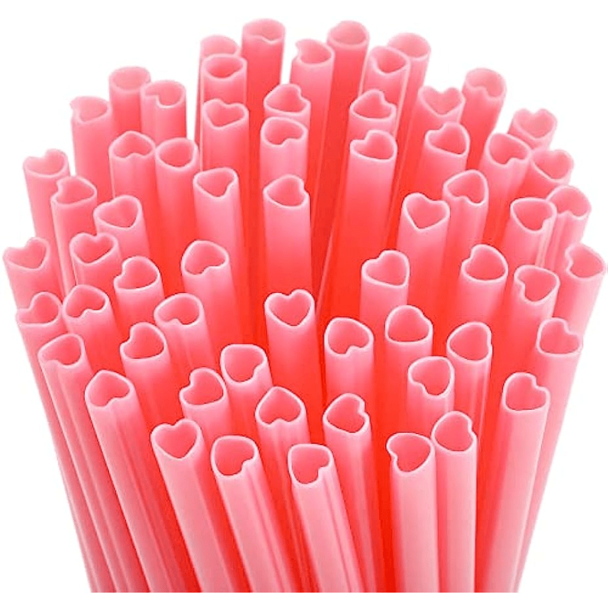 25Pcs Smoothie Straws Heart Shaped Pink Straws Drinking Cute Plastic Straws  Reusable Straw