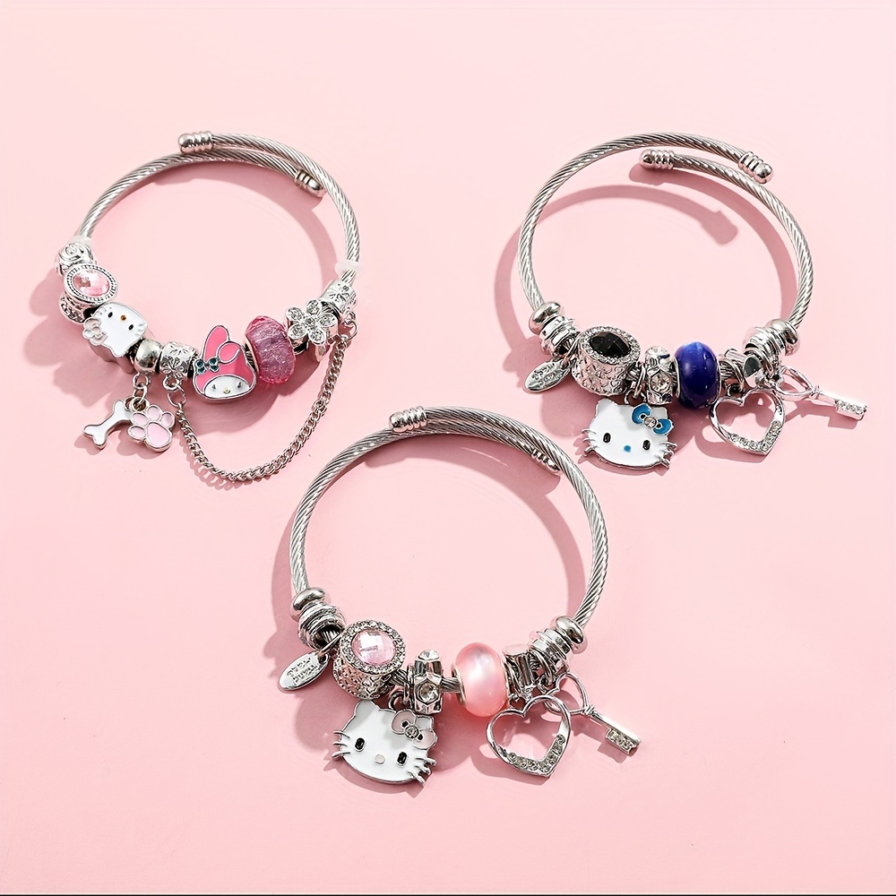 Y2k Hello Kitty Glass Beaded Bracelet Candy Color - Temu