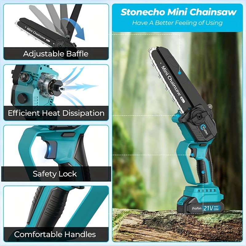 Mini Chainsaw 6 inch, Portable Cordless Chainsaw with Rechargeable Battery,  Small Portable Handheld Chainsaw for Garden Courtyard and Household Tree