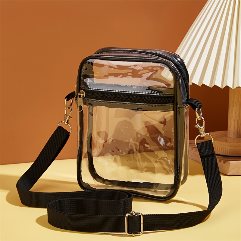 Fashion Women Transparent PVC Shoulder Bags Jelly Candy Color Large  Capacity Handbag Tote Brown 