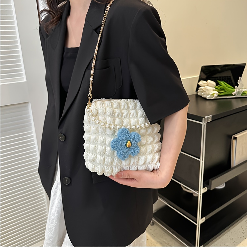 Faux Pearl Handle Versatile Handbag Stylish Kiss Lock Solid - Temu