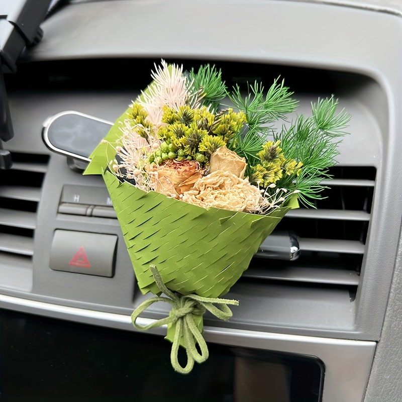 Car Air Vent Mini Flower Bouquet Aromatherapy With Blue Knitted Flowers