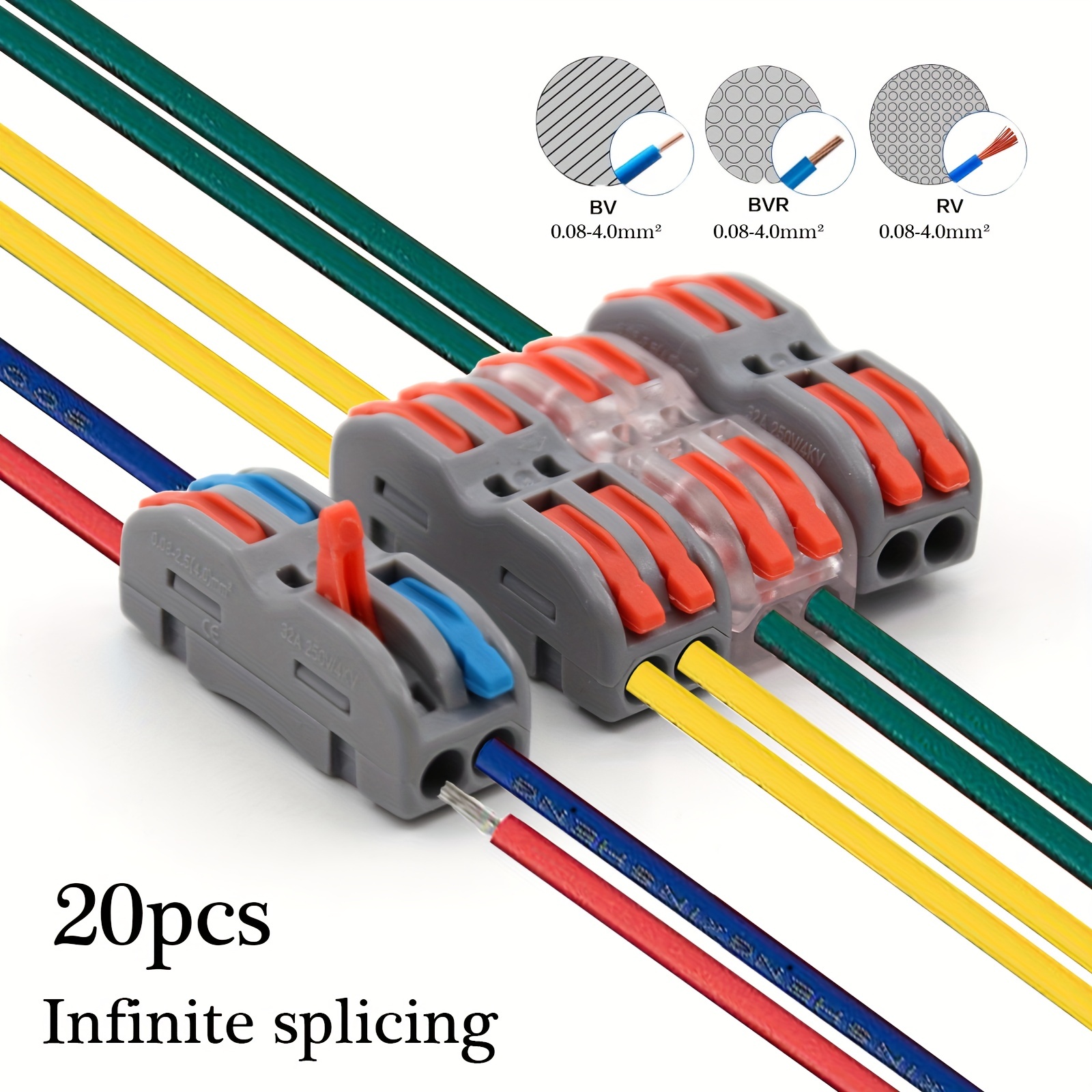 Fielect 10 conectores de alambre de tuerca de palanca, conector de cable de  2 puertos, conector de empalme compacto para cables eléctricos de 0.75-4