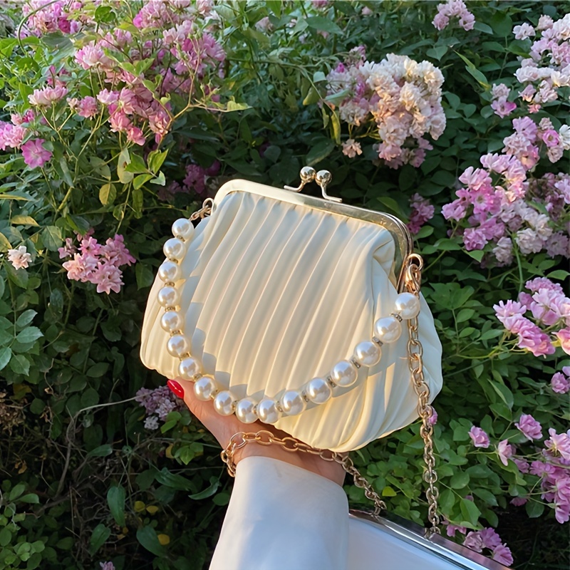 Faux Pearl Decor Evening Bag, Portable Top Handle Evening Bag, Elegant  Dinner Bag