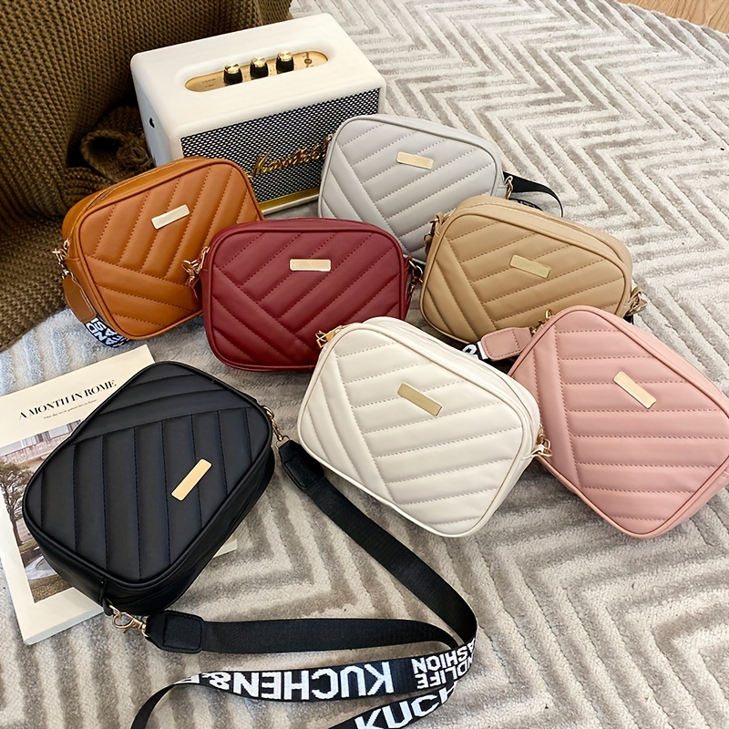 Chevron Quilted Small Crossbody Bag with Coin Purse Pouch Women Square  Snapshot Camera Side Shoulder 2 Size Handbag 
