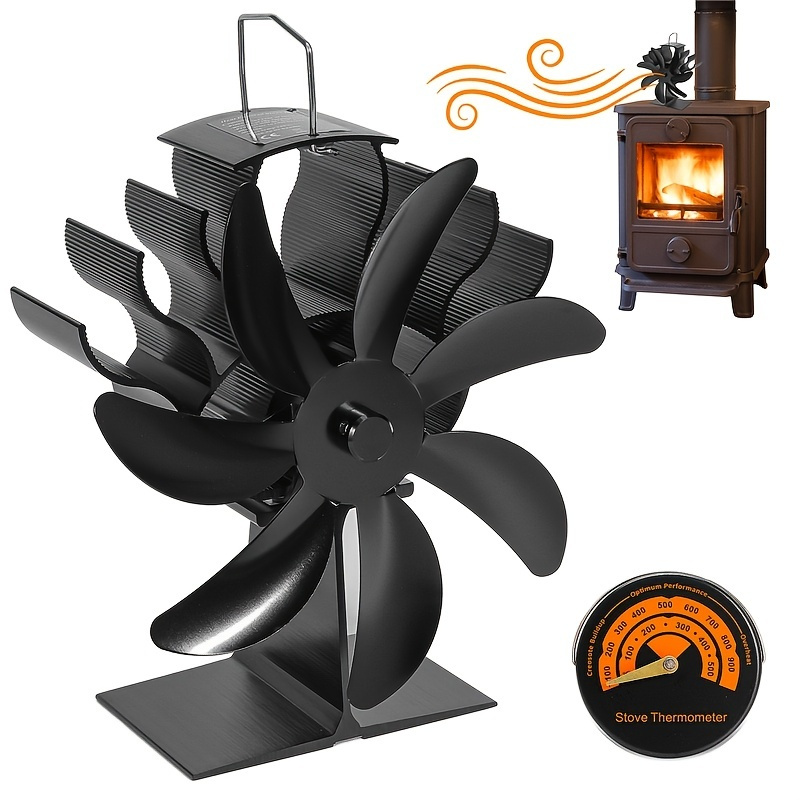 Fireplace Fan 8 Blades Wood Stove Fan With Base Thermometer - Temu