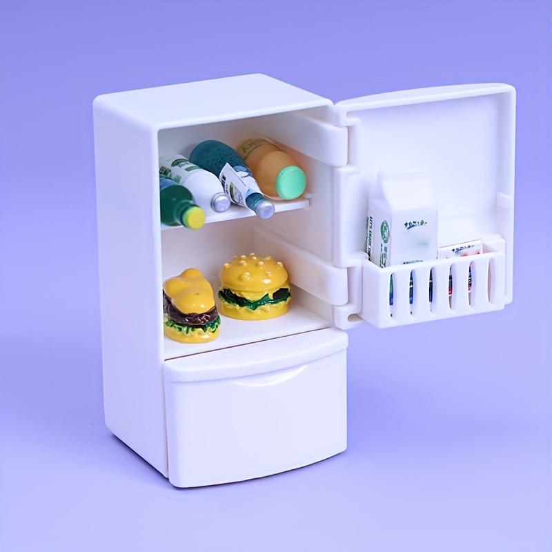 Dollhouse Refrigerator Mini Fridge Toy with Mini Food Set, Kitchen  Furniture Food Toys Dollhouse Miniatures, Decorations Bottles Fruits  Desserts for