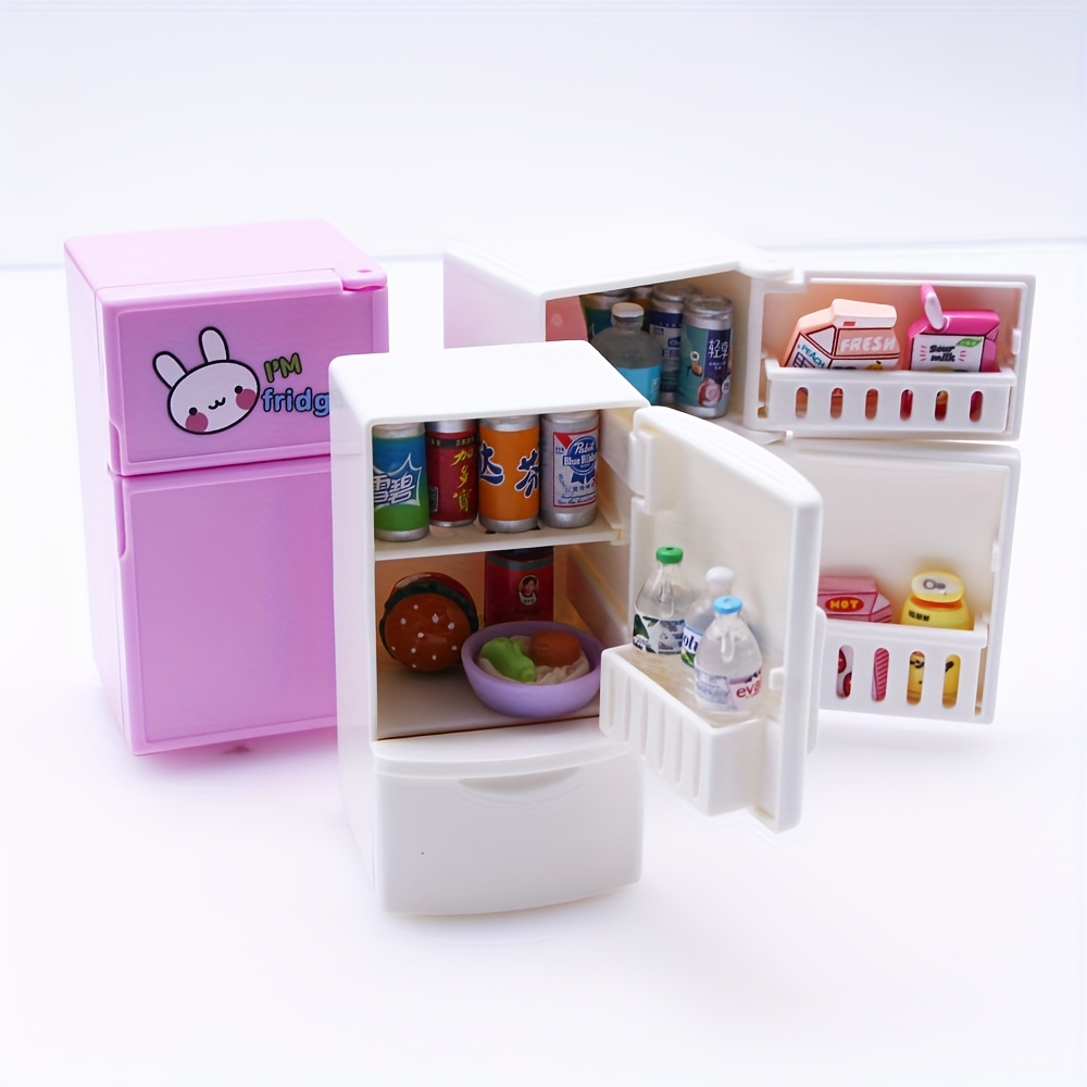  Dollhouse Refrigerator Mini Fridge Toy with Mini Food