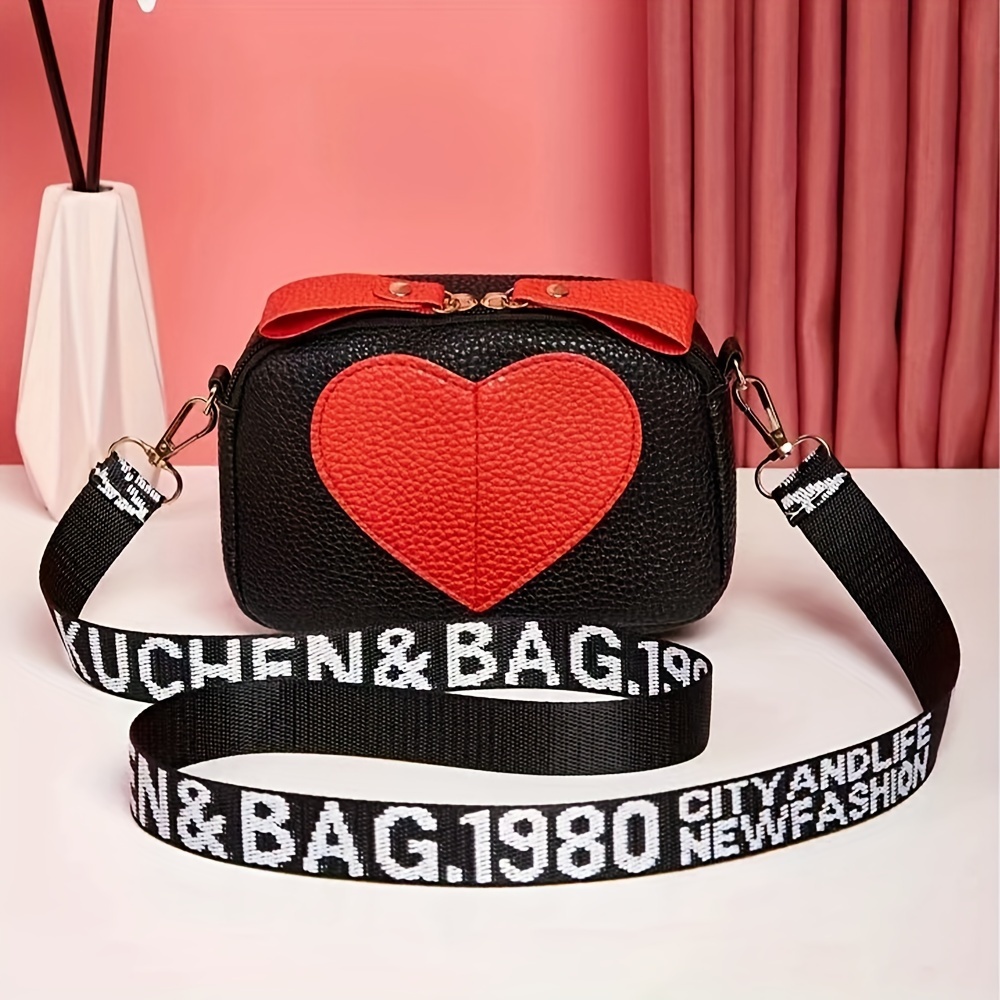 Black Bag Strap with Red Hearts