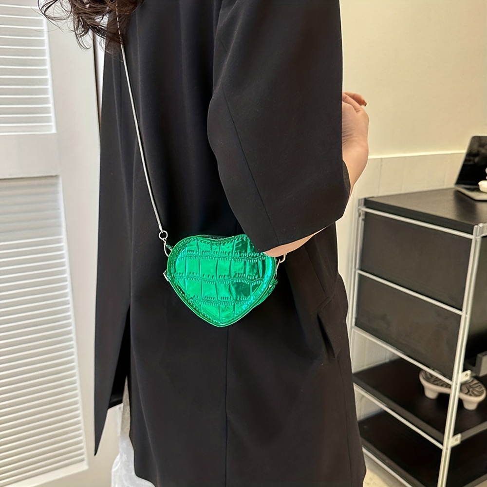 New Women Felt Bag Alligator Print Heart Shaped Bag Chain Messenger  Shoulder Crossbody Bag