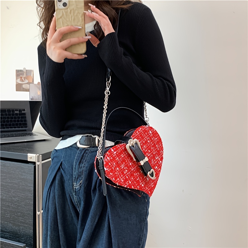 Cute Heart Shaped Novelty Bag, Trendy Felt Crossbody Bag, Women's Casual Handbag & Shoulder Purse, Christmas Styling & Gift,Temu