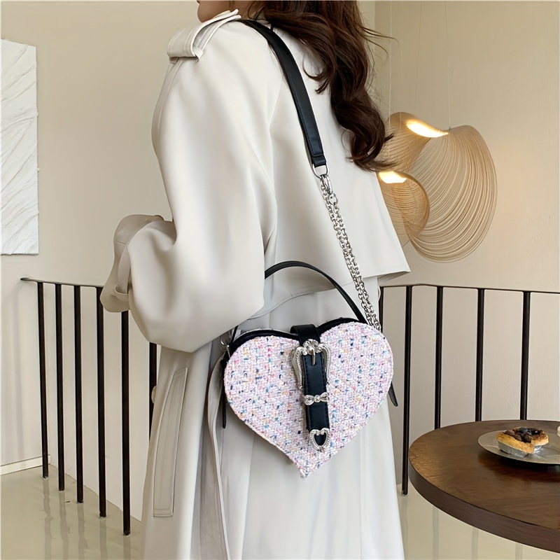 Cute Heart Shaped Novelty Bag, Trendy Felt Crossbody Bag, Women's Casual Handbag & Shoulder Purse, Christmas Styling & Gift,Temu