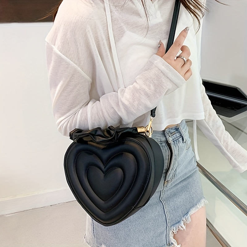 Cute Heart Shaped Novelty Bag, Trendy Felt Crossbody Bag, Women's Casual Handbag & Shoulder Purse, Christmas Styling & Gift,Temu