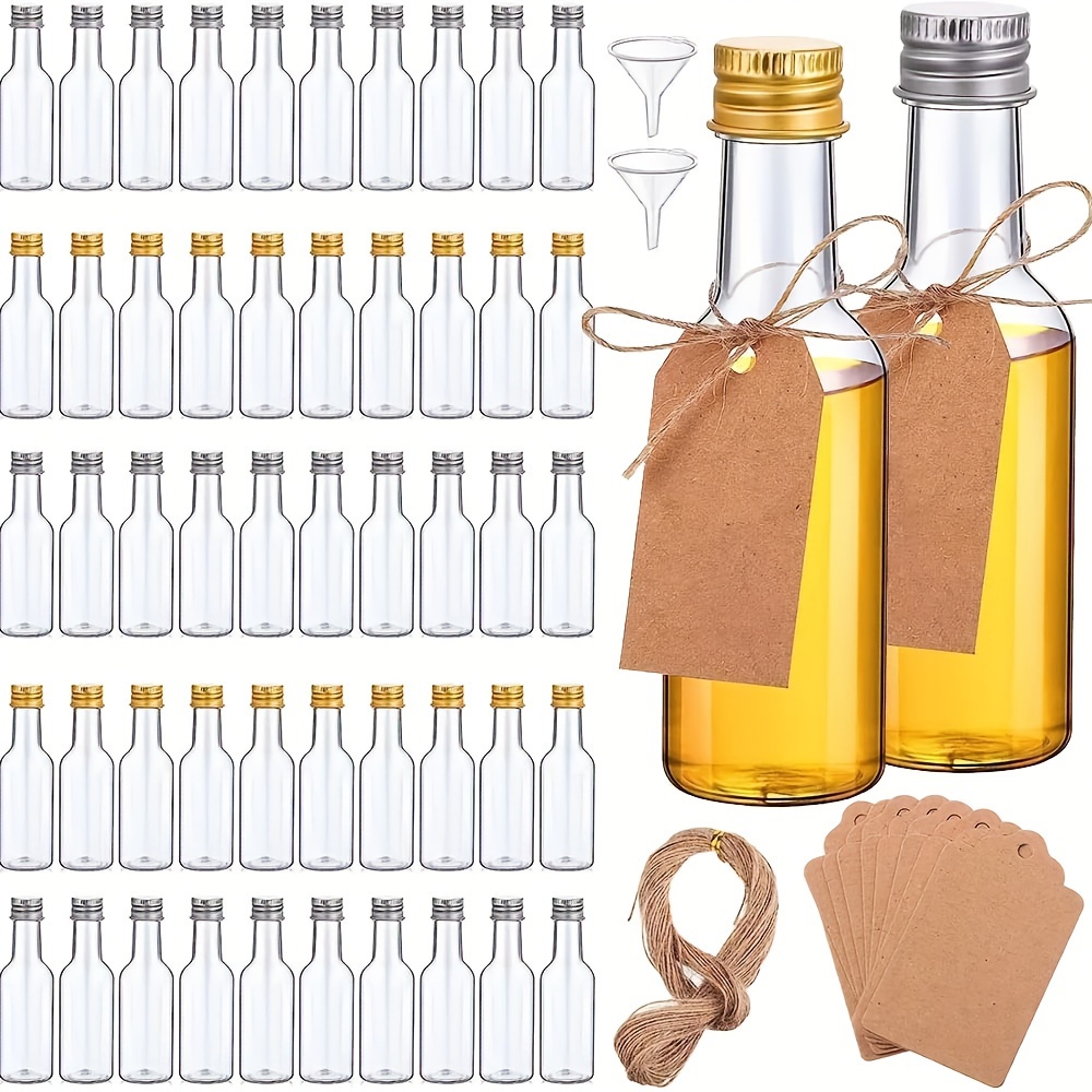 Paquete de 50 mini botellas de licor de 1.8 onzas, botellas de alcohol de  plástico con embudos, botellas herméticas de chupito, botella de espíritu