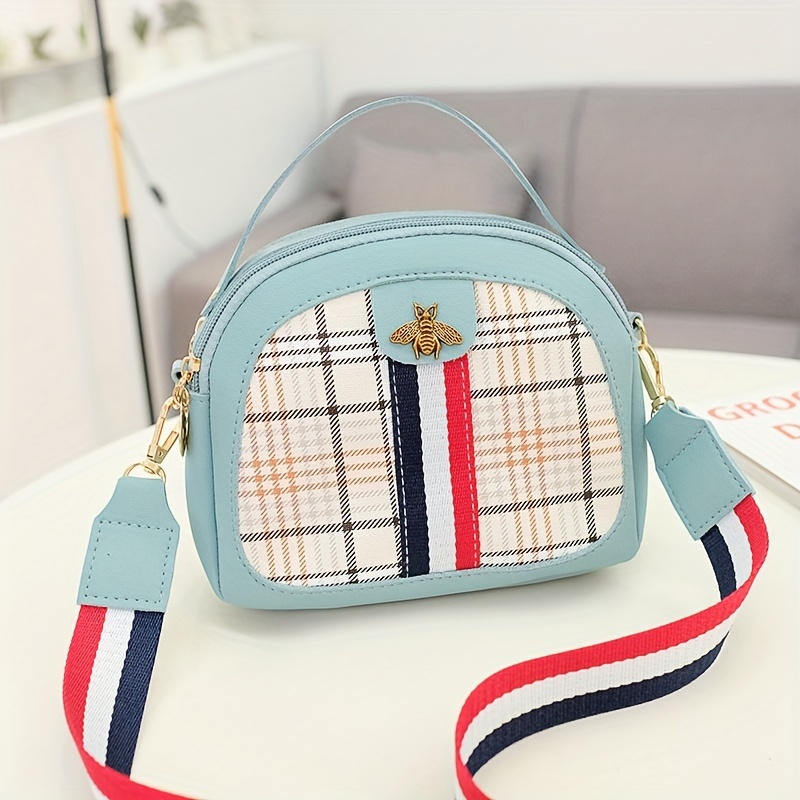 Small Zipper Dome Bag Fashionable Geometric Pattern With Adjustable Strap