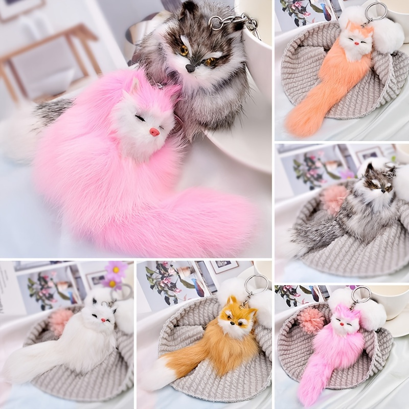 Wholesale Cute Animal Car Pom Pom fluffy Keychain Flocking Plush