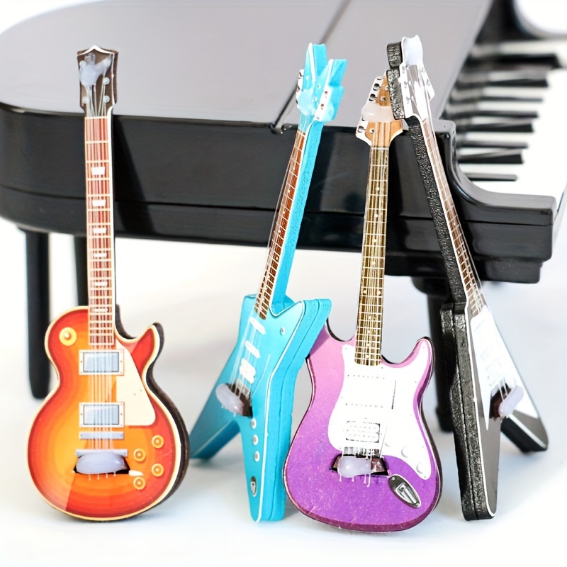 Guitare Miniature En Bois Avec Support Et Étui, Réplique D'Instrument  Miniature Modèle De Guitare Collectionnable Pour La Décoration De La Maison