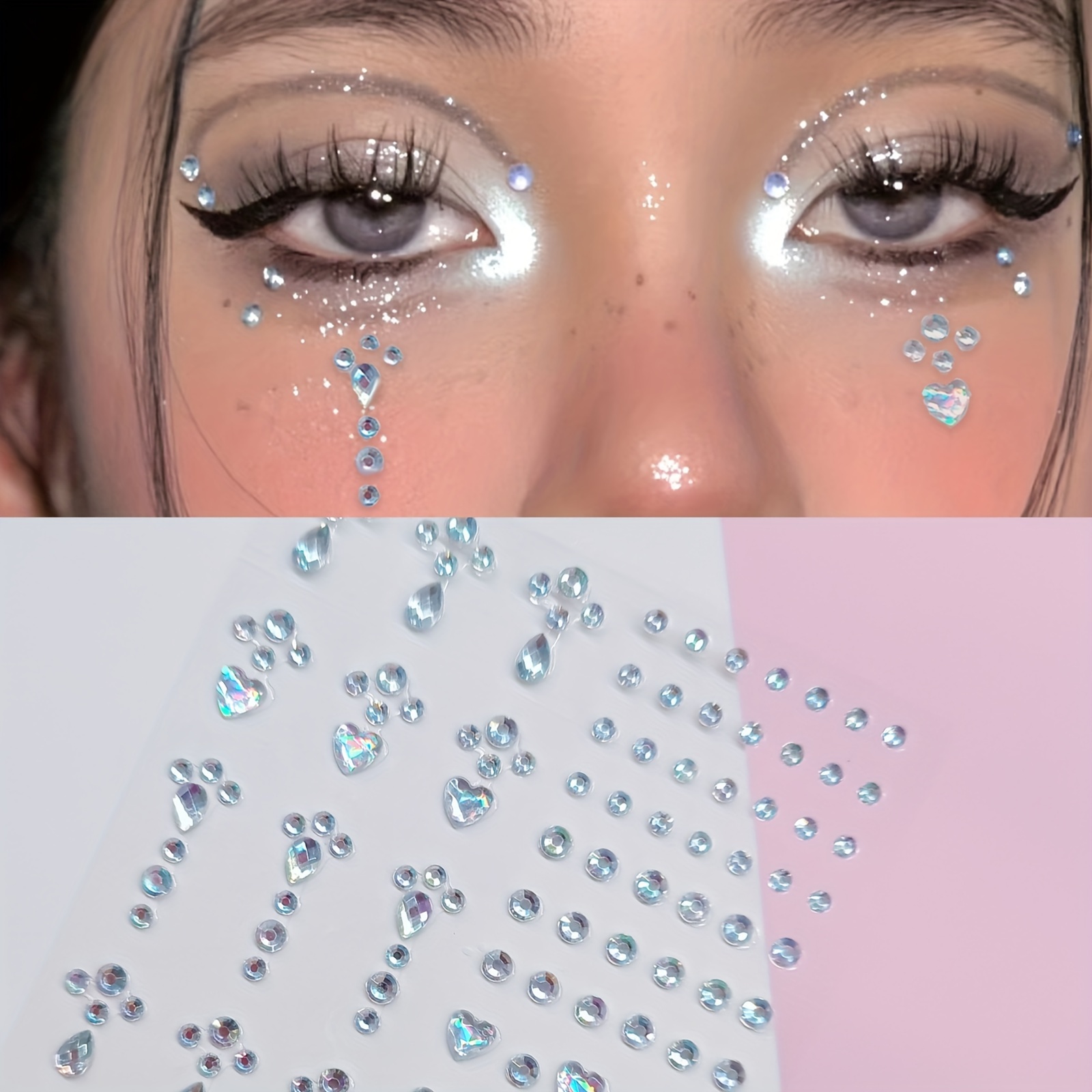 165/ 900 Pcs Facial Stickers Self Adhesive Rhinestones For Eye Makeup , 15  Colors Rainbow Rhinestones Face Jewelry Face Gems Stickers, DIY Nail Make
