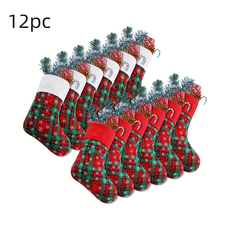 Mini Buffalo Plaid Stocking Felt Christmas Ornaments - 12 Pc.