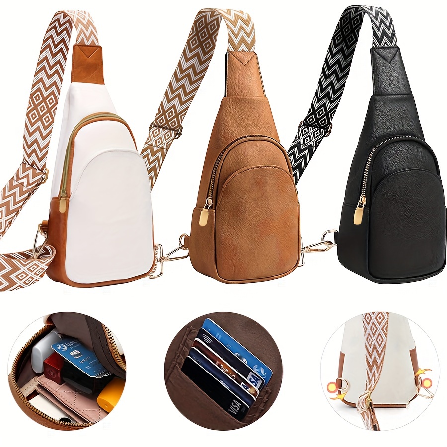 Plaid Pattern Sling Bag, Zipper Front Chest Purse, Pu Leather Crossbody Bag  For Women - Temu