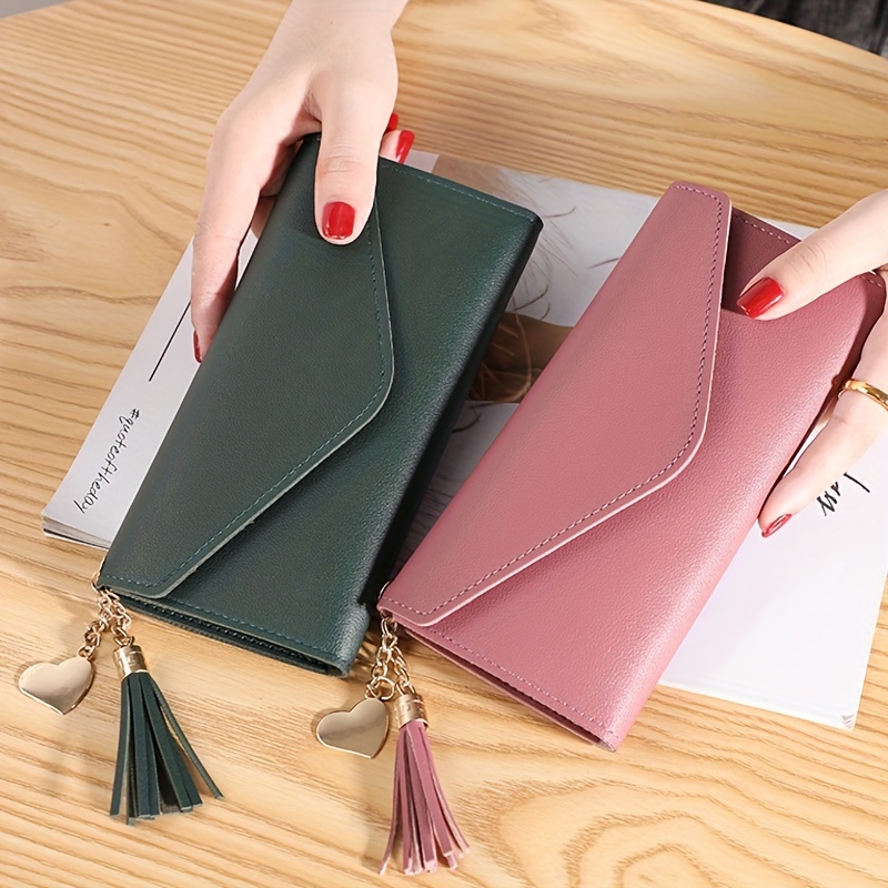  Large Faux Leather Wallet for Women, Long Women's Zip Around  Wallet Clutch Travel Tassel Purse Wristlet In Colorblock Leather With Eight  Card Slots Money Organizer and Phone Holder (Pink Red) 