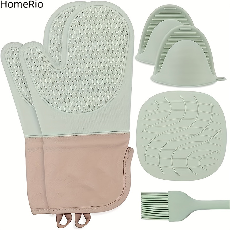 6Pcs Silicone Oven Mitts Pot Holders Pinch Gloves Heat Resistant Kitchen  Cooking