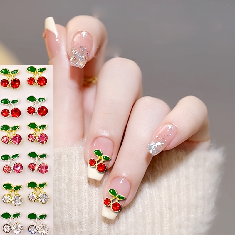 20pcs Cherry Nail Charms 3D Red Cherries Shiny Alloy Metal Nail