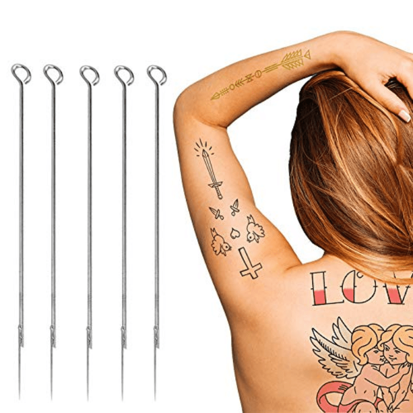 Tattoo Needles & Tips Set, ATOMUS 50pcs Disposable Mixed Tattoo Needles +  50pcs Assorted Tattoo Needles Tips, 5pcs of each-3rl 5rl 7rl 9rl 3rs 5rs  7rs