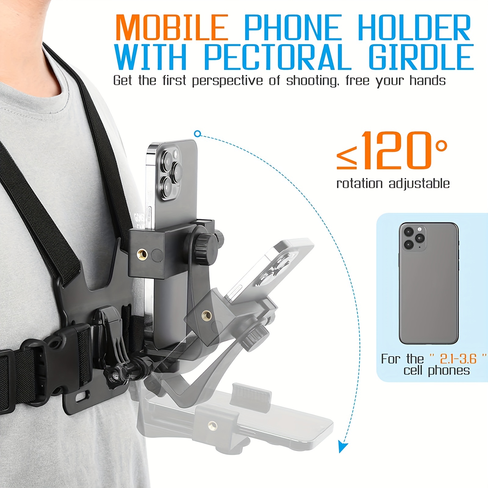 Soporte de correa de montaje en el pecho para teléfono móvil, soporte de  correa antideslizante para teléfono giratorio de 360 grados para cámara de