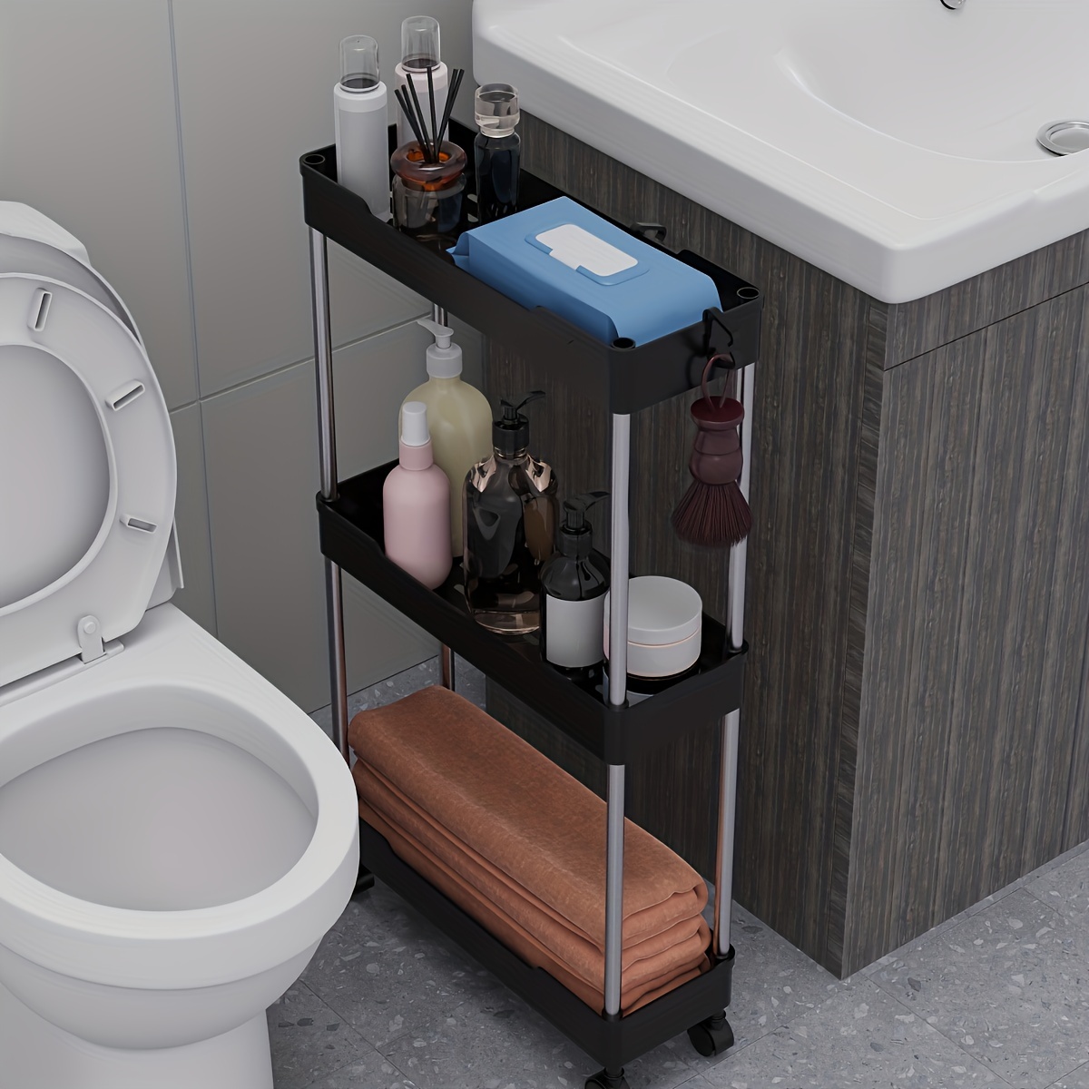 Slim Storage Rack, Toilet Bathroom Narrow Slit Sundries Storage