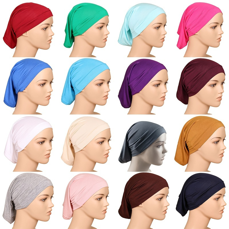 Minimalist Monochrome Undercap Thin Breathable Stretchy Turban Hat Stylish  Non-slip Inner Hijab Cap