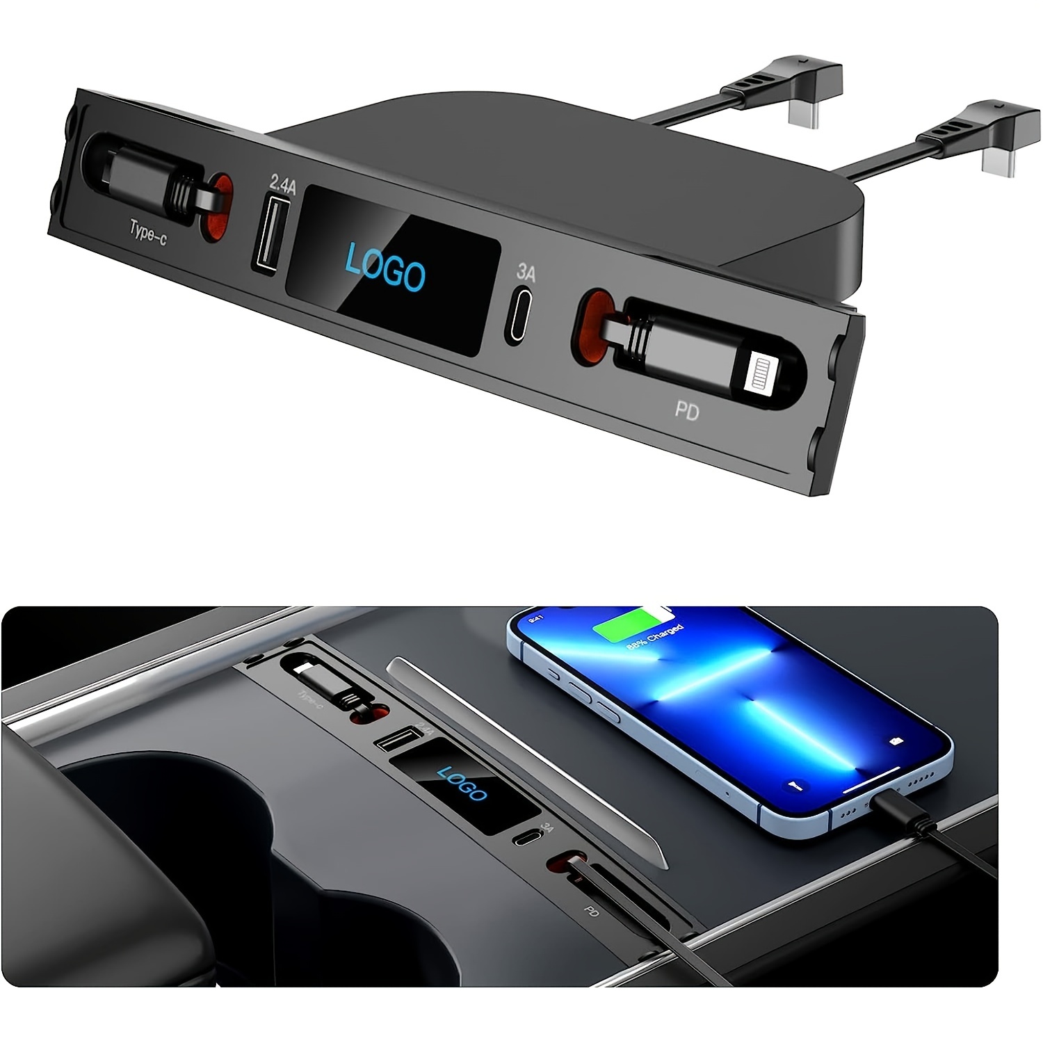 Multifunktionaler USB-Hub mit Licht für Tesla Model 3 und Model Y