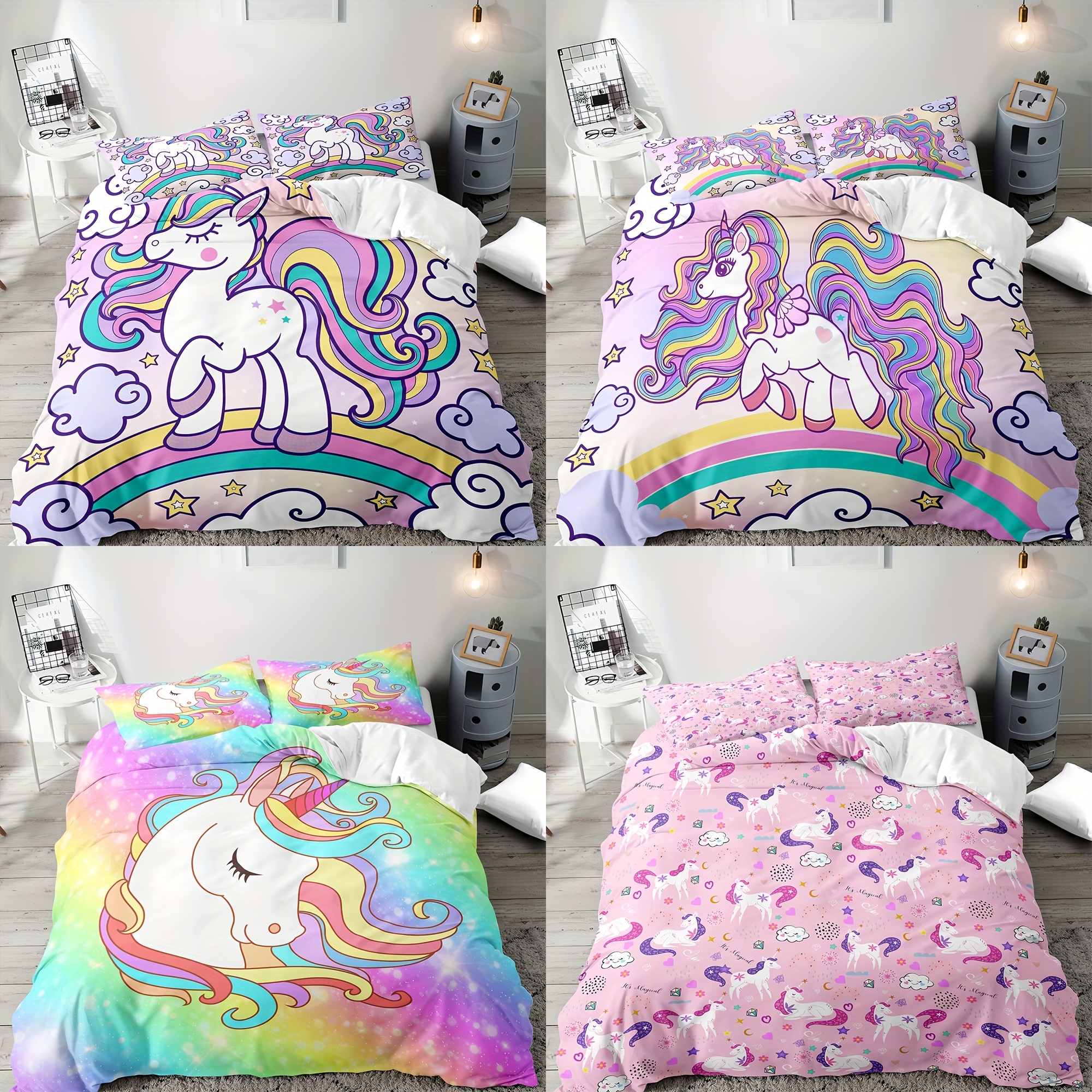King Size Microfibre Duvet Cover Set 220 x 240 cm, Unicorn Duvet Cover with  2 Pillowcases for Kids Adults