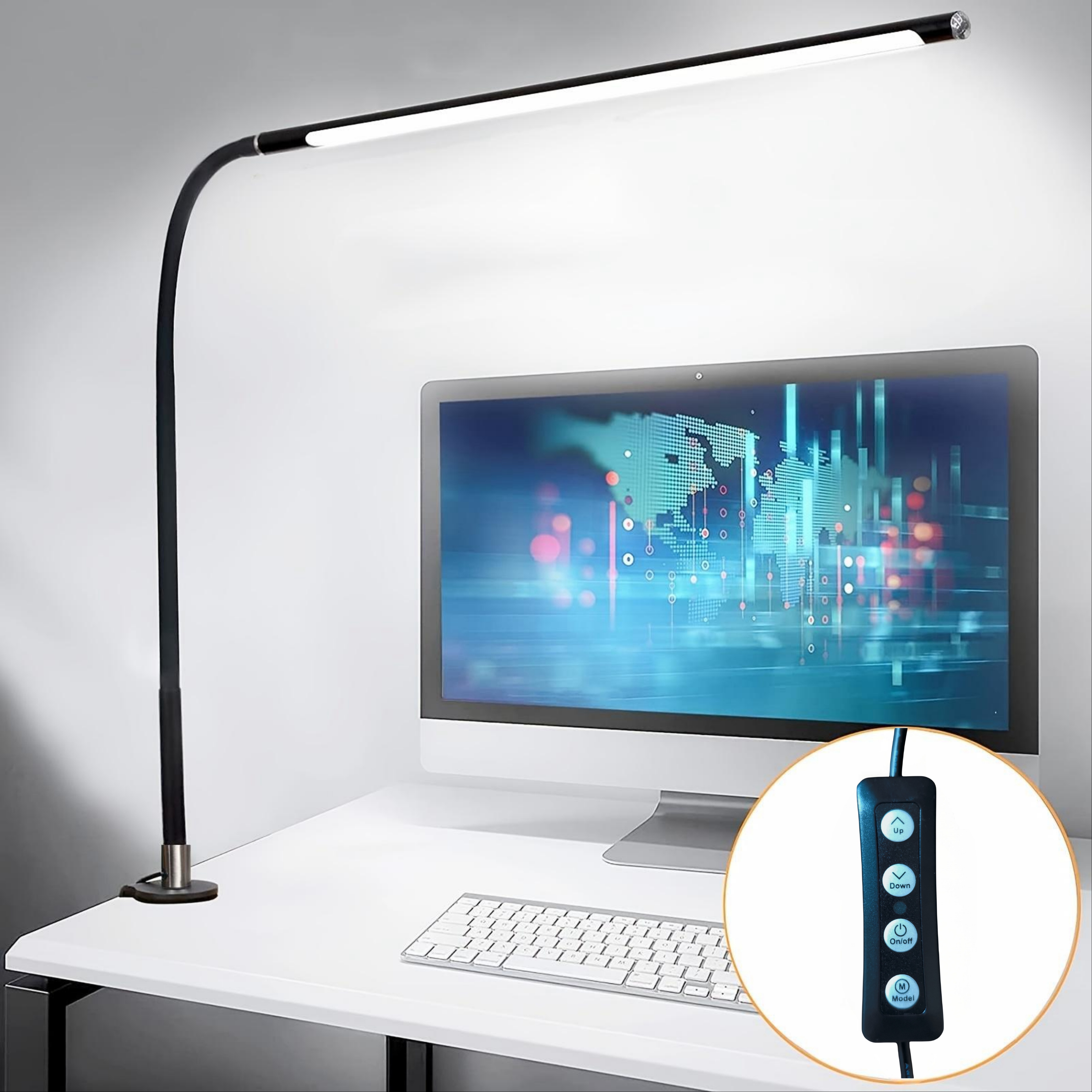 Moslumin Lampe de bureau LED puissante avec télécommande, 20W Lumiere  architecte à pince ultra lumineuse et large, rotation flexible, éclairage  bureau