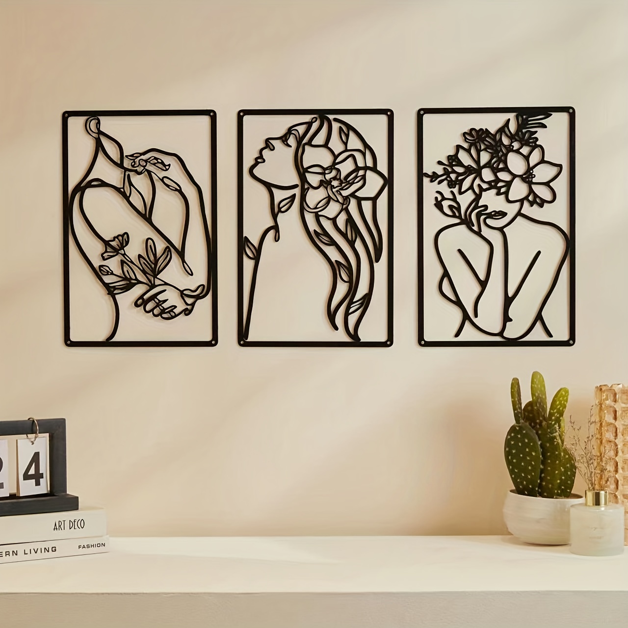  Metal Wall Decor Set of 3 - Modern Minimalist Abstract Woman  Reading Book Shape One Line Art Aesthetic Room Decor - Book Lover Art for  Bedroom Black Wall Decor : Home & Kitchen