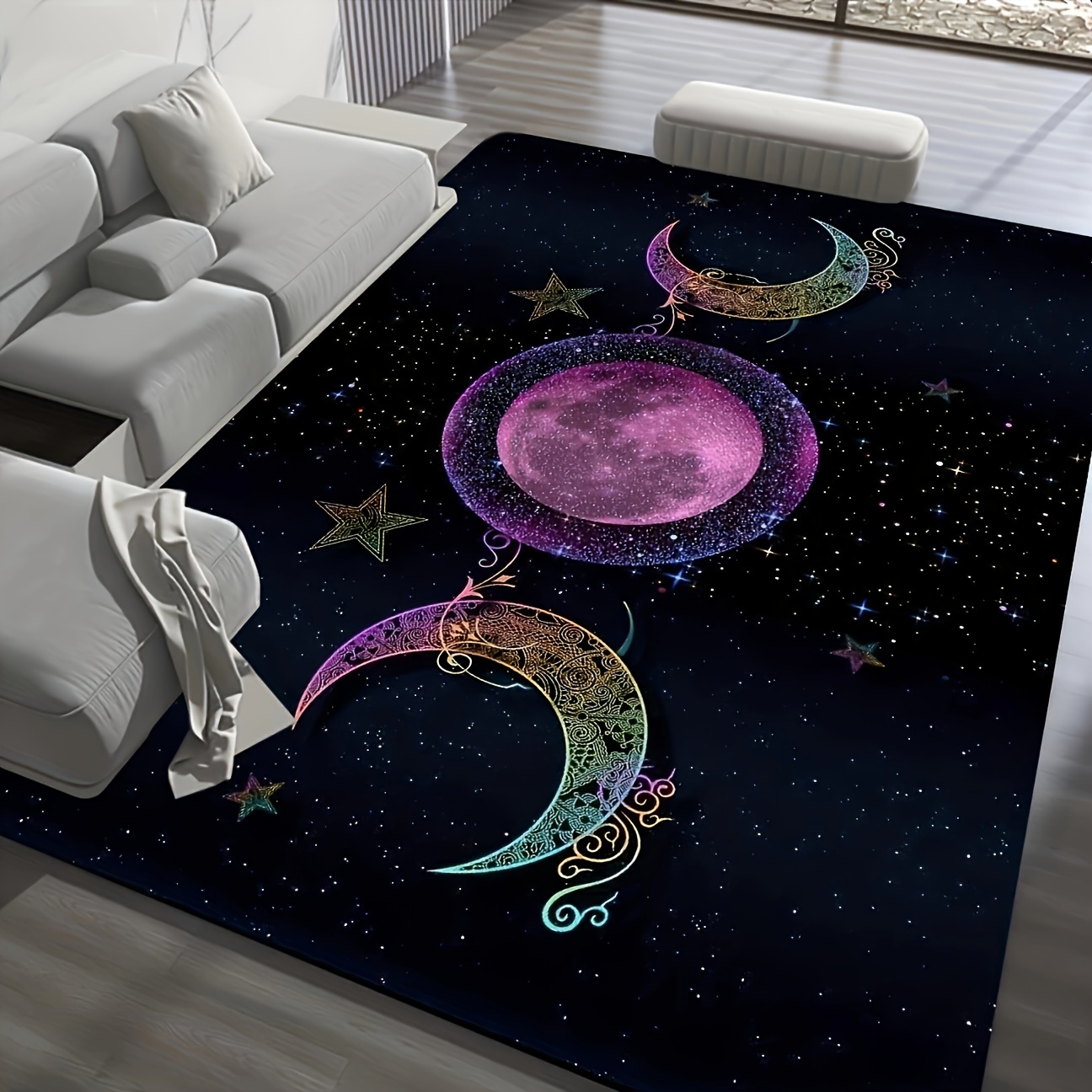Logieut Moon Phase Kitchen Rug Set of 2, Goth Rug, Moon Rug, Black and White Constellation Halloween Kitchen Mat Rugs, Carpet- Gothic Witchy Moon Phase