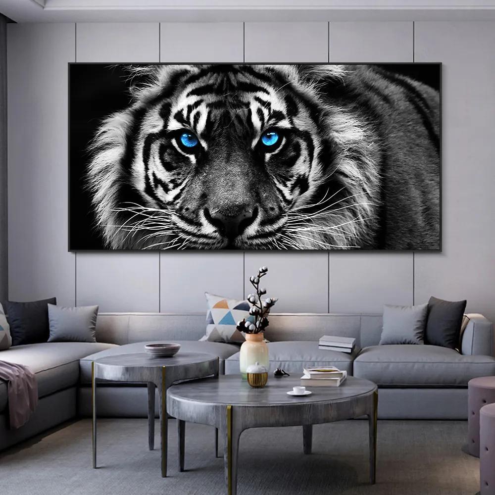 Album Poster Black White Tiger Canvas Wildlife Picture Wall - Temu