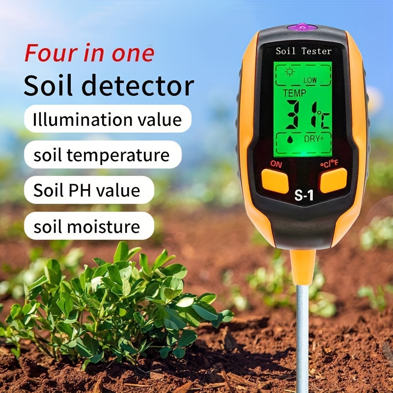 Humidimètre du sol 4 en 1, outil de jardinage, Ph / soleil / température /  humidimètre du sol, kit d’analyse de sol pour les plantes d’intérieur et