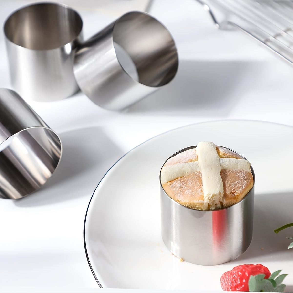 4pcs/set Stainless Steel Round Cold Dish Molds With Pusher, Salad