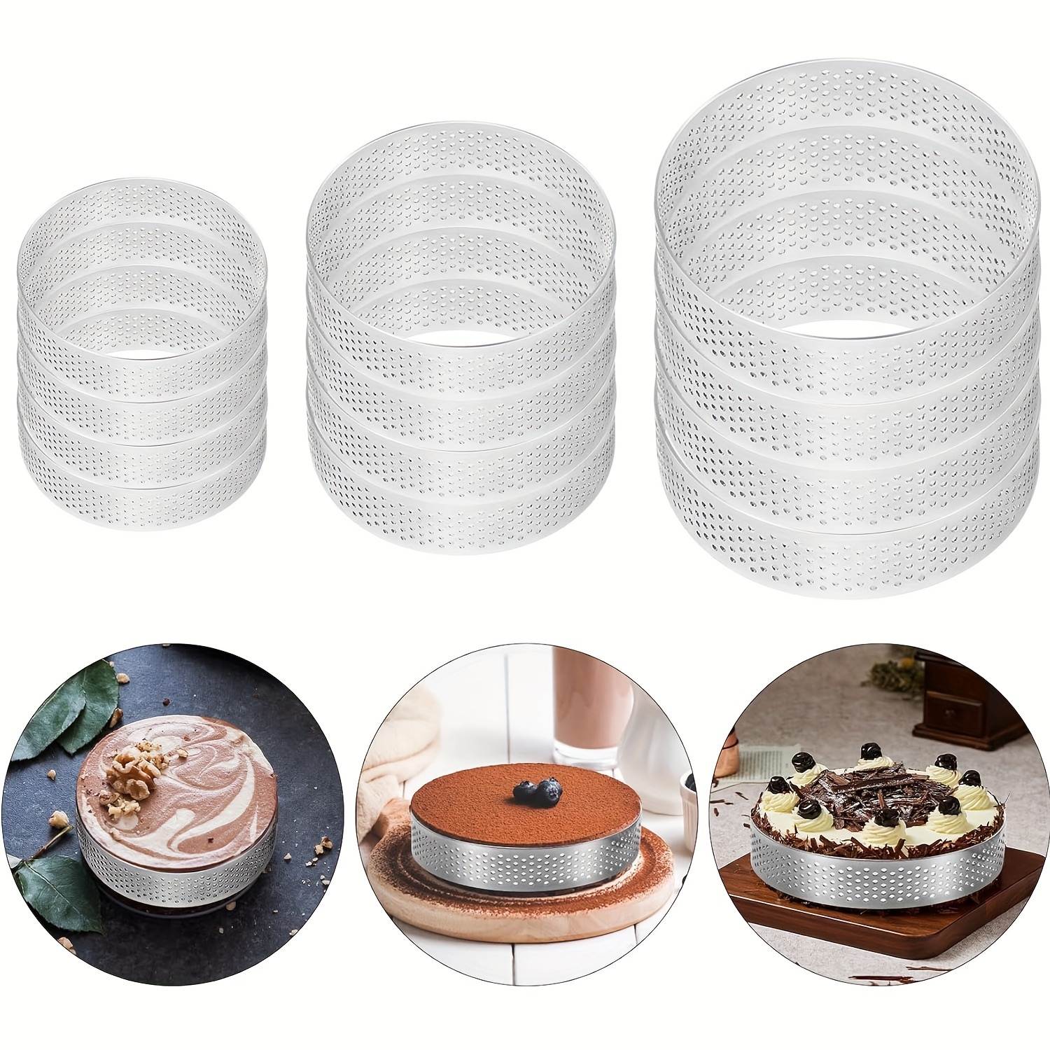  GANAZONO 12 Pcs round mousse circle kitchen aesthetics tool  tartlet baking tin mousse ring forming ring molds cookie shapes round cake  pan frost form Stainless steel Round 3d egg tart 