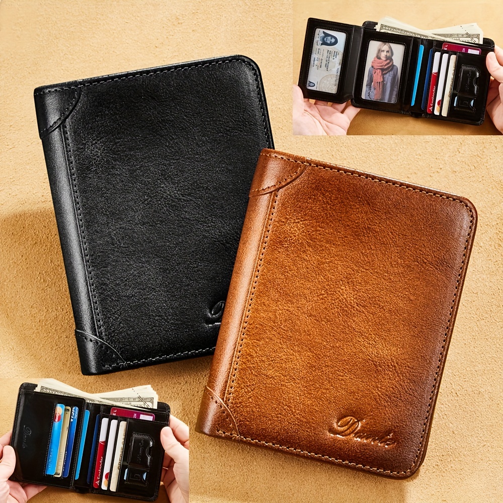 Genuine Leather Wallet For Men Rfid Blocking Bifold Zipper Wallets Top  Layer Cowhide Multi Function Id Credit Card Holder Inner Short Wallet With  Coin Bag Gifts For Him - Temu