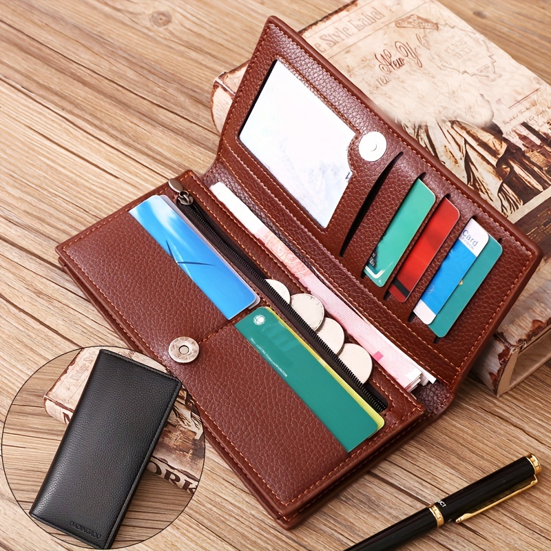 Large Capacity Plaid Wallet Fashion Casual Men's Wallet Pu Leather Wallets  - Temu