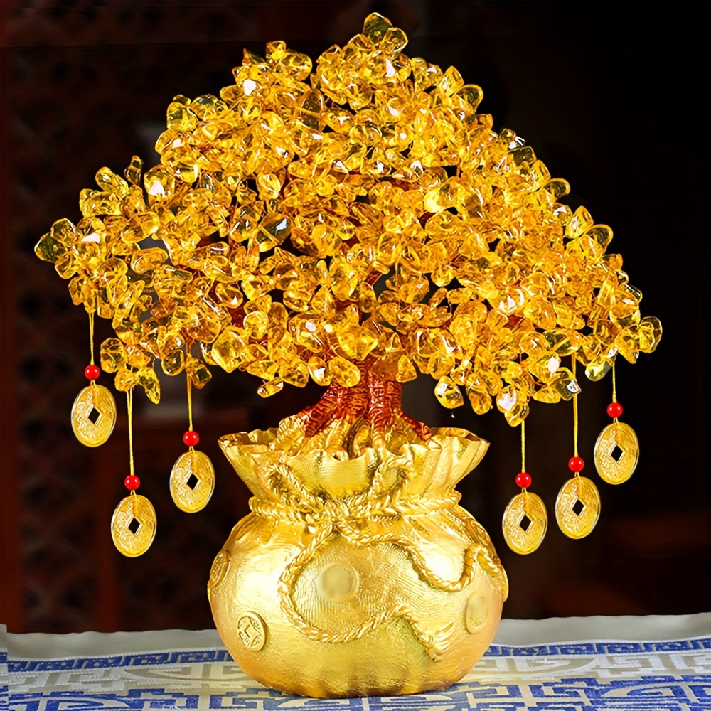 Tree Faux Diamond Painting Golden Money Tree Diy Artificial - Temu