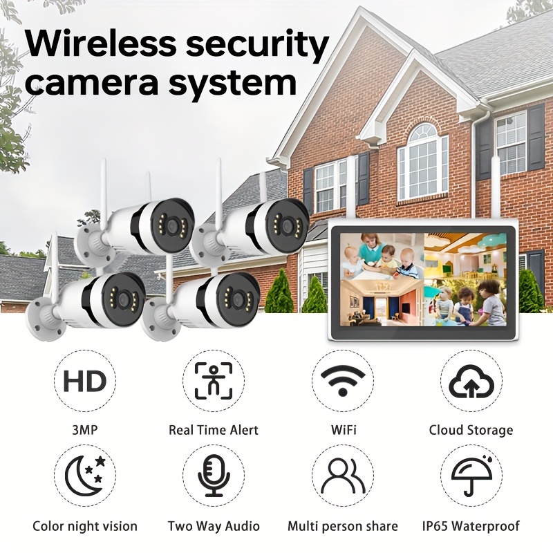 Septekon 2K - Cámaras de seguridad para el hogar, paquete de 4, cámara de  seguridad WiFi con cable de 2.4G para exteriores con visión nocturna, audio