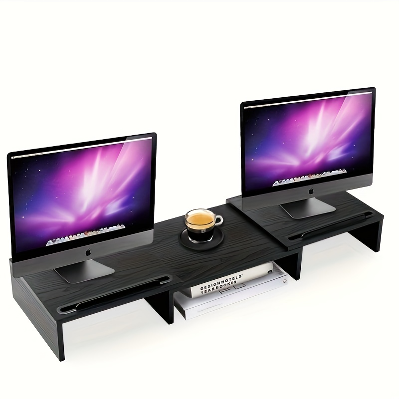 Supporto doppio monitor per scrivania in bambù bianco Riser per 2