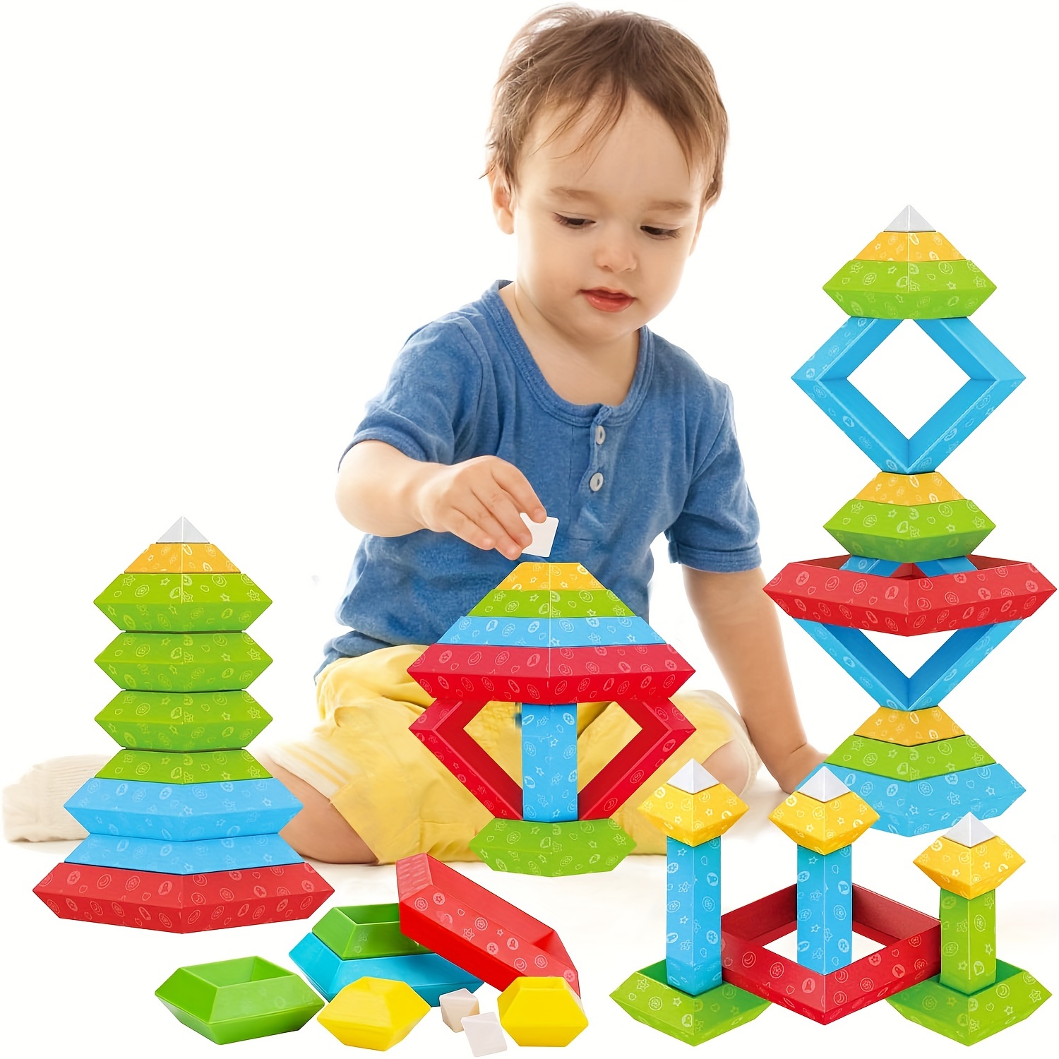 Stacking Cups Baby Toys 12-18 Months, Stacking Learning Toddler Toys Age 1-2 Numbers Shapes Patterns Montessori Toys for 1 Year Old Boy Girl