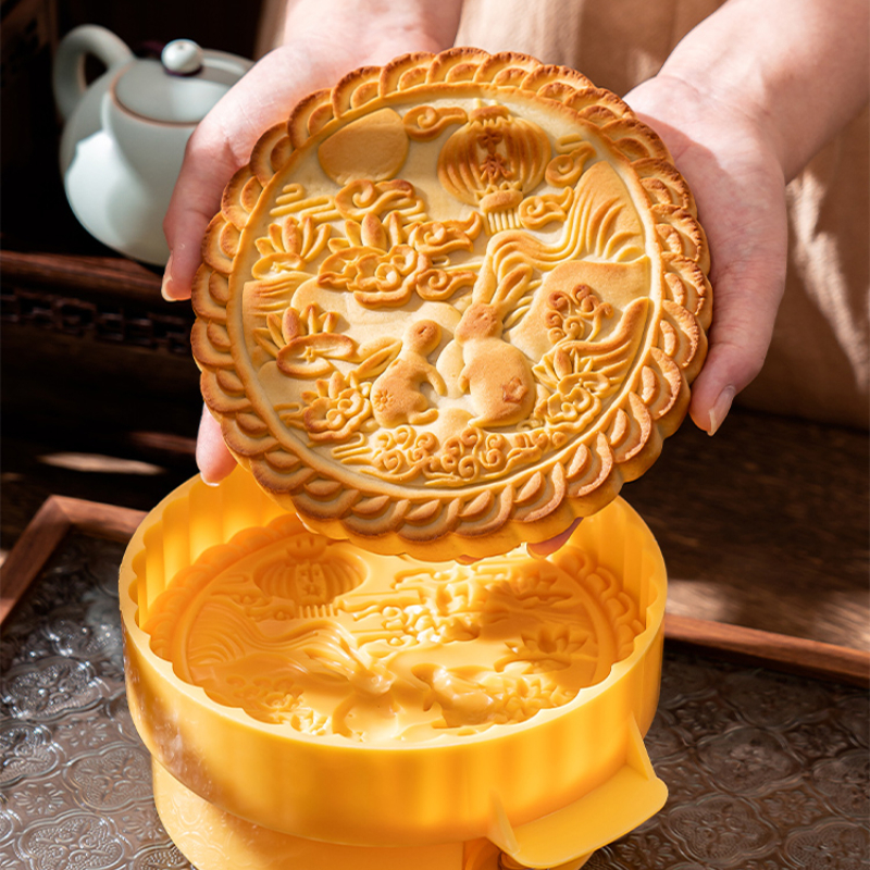 Mooncake Mold,Hand-Pressure Mooncake Molds for Mid-Autumn DIY Pastry Tool  Reusable Rabbit Dance Shape Moon Cake Mould(B)